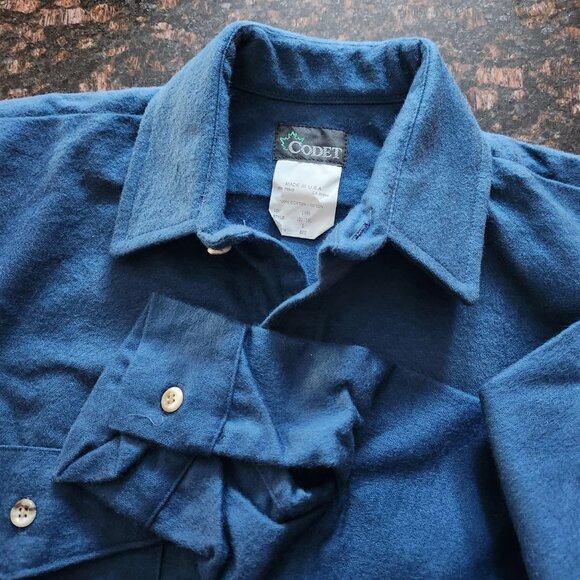 Codet Royal Blue Small Flannel Button Front Shirt USA Made 100 % Cotton Vintage - Picture 3 of 5